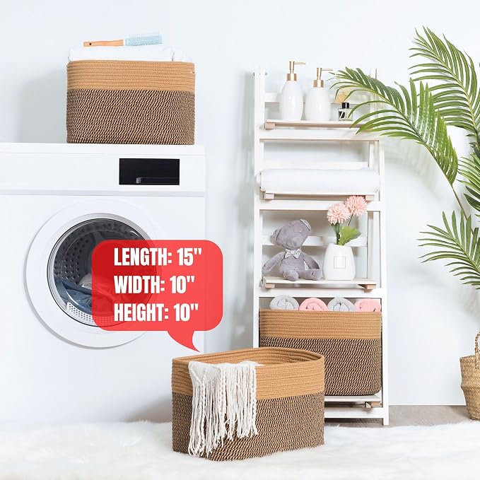 3-Pack Storage Baskets for Shelves, Decorative Baskets for Organizing, Woven Baskets for Storage, Book Basket Cube Storage Bin Box, Pantry Closet and Shoe Organizers, Black Jute