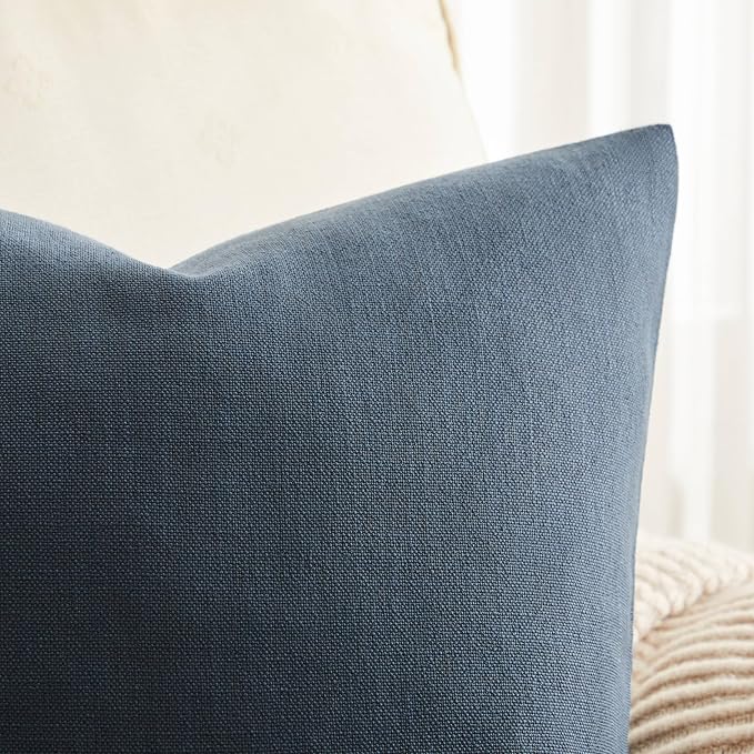 Rustic Linen Lumbar Pillow Covers Set of 2, Navy 12x20in | Textured Pillow Case, Rustic Cotton Linen Fabric, Modern Farmhouse Cushion Covers for Sofa Bed Living Room Home Decor