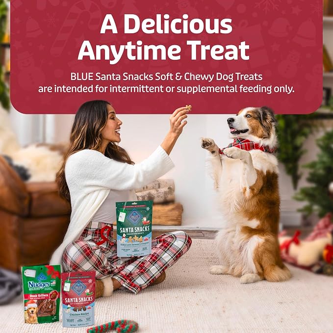 Blue Buffalo Santa Snacks Chicken Dog Treats, 4.5 oz | Limited-Time Holiday Treat, Soft-Moist Training Bits, Seasonal Shapes, No Chicken By-Product, Corn, Wheat, or Soy