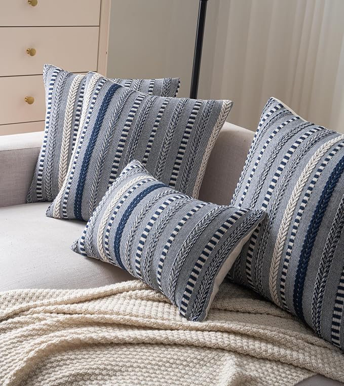 Cethom Boho Throw Pillow Covers 22x22 Inch Set of 2, Farmhouse Decorative Couch Pillow Cases, Navy Blue Accent Pillows of Bed, Sofa Bedroom Living Room Home Decor Cushion Cover