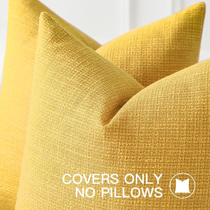 OTOSTAR Linen Throw Pillow Cover Set of 1 Decorative Square Pillowcases Cushion Covers 20x20 Inch for Home Decor Sofa Bedroom Car 50 x 50CM Yellow