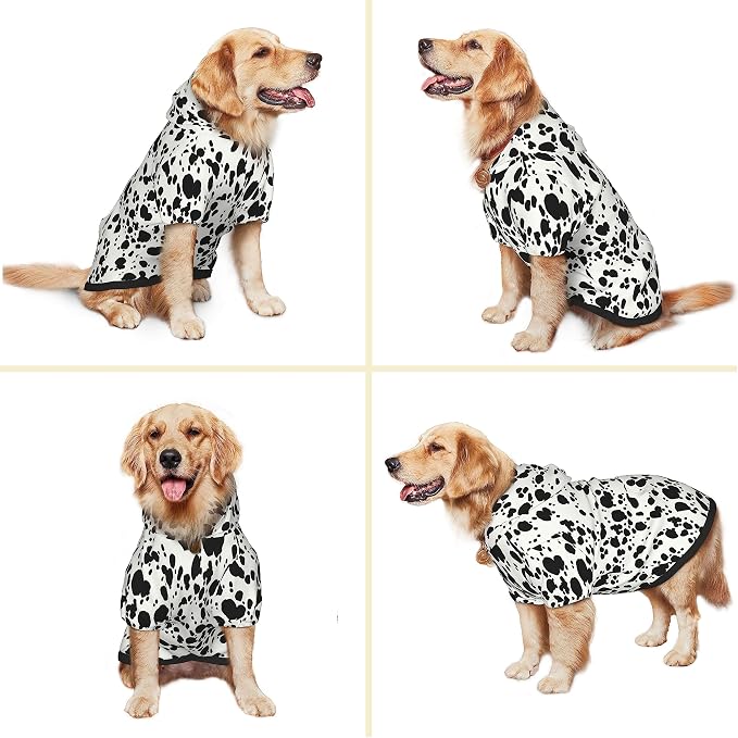 Halloween Dalmatian Dog Costume, Dalmatians Print Winter Clothes Sweaters for Halloween Cosplay Autumn Pets' Wear Dog Winter Hoodies with Pocket for Medium Large Dogs XXL