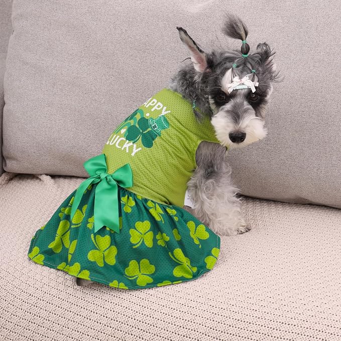 CuteBone Dog Mesh Dress St.Patrick's Day Puppy Sundress Pet Outfit Summer Fashion for Small Dogs Girl Cat Clothes