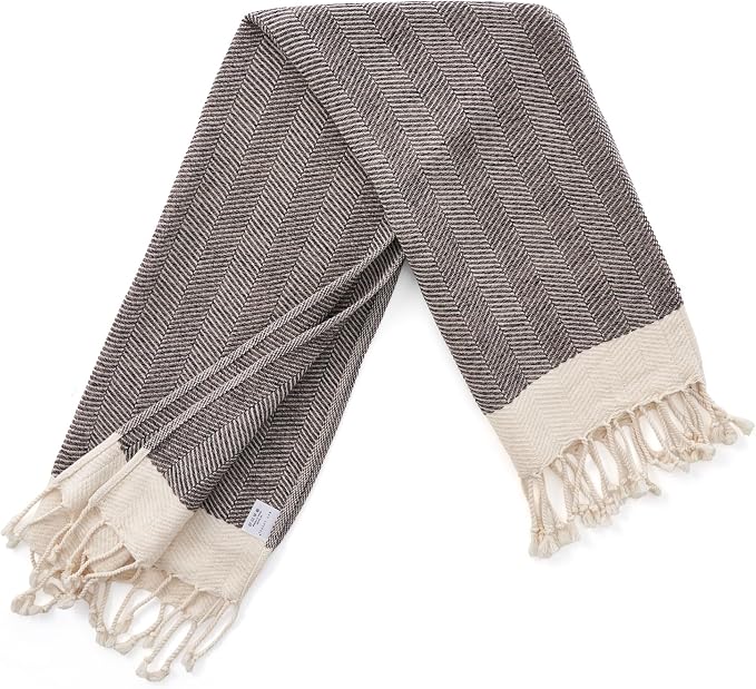 BAY LAUREL Turkish Hand Towel – Pack of 2 | Soft & Absorbent Decorative Towels for Bathroom, Hand, Face, Hair, Gym, Yoga, SPA, Kitchen & Tea | Boho Decor (Latte, Herringbone 16x40 Inches (Set of 2)