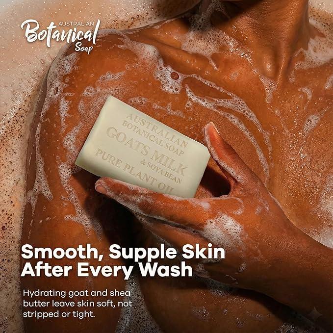 Australian Botanical Soap Goat Milk Soap Bar – Triple-Milled Body Cleanser with Shea Butter & Soya Bean Oil – Gentle Hydration for Sensitive Skin 6.8 oz – 1 Pack