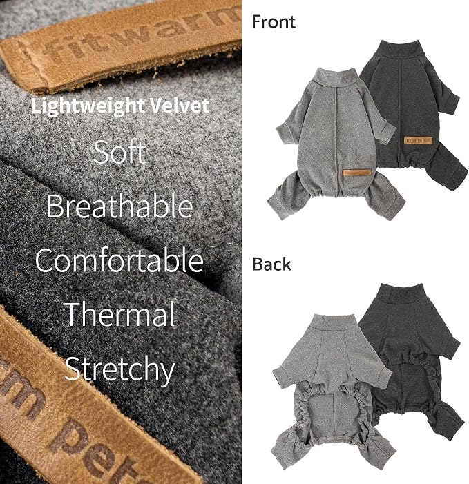 Fitwarm 2 Pack Lightweight Fleece Dog Pajamas, Warm Winter Clothes for Small Dogs Boy Girl, Cozy Pet Onesie with Feet, Dark Gray, Light Gray, Small