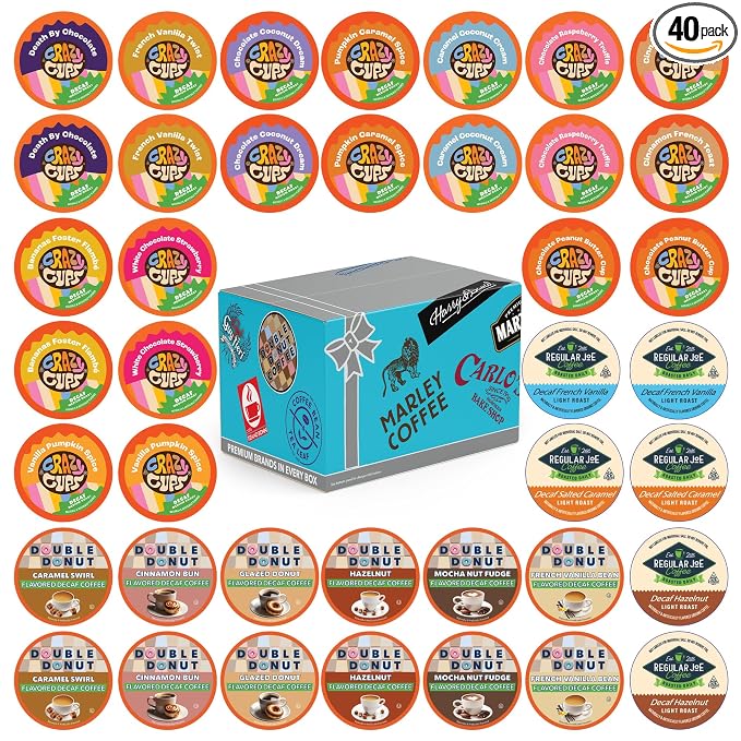 Flavored Decaf Coffee Pods Variety Pack, Great Mix of Decaffeinated Coffee Pods Compatible with all Keurig K Cups Brewers, 40 Count Bulk Pack