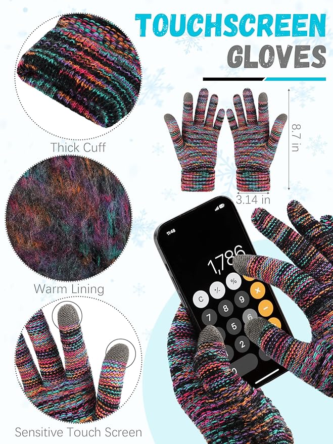 Winter Hat Scarf Gloves and Ear Warmer, Warm Knit Beanie Hat Touch Screen Gloves Set Winter Gifts Neck Scarves for Women