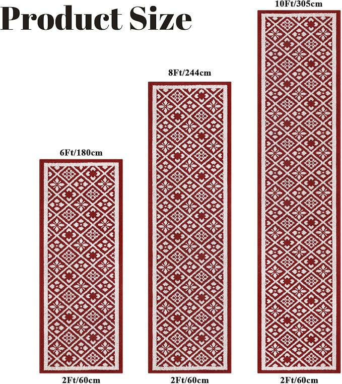 Ileading Runner Rugs for Hallways 2x10ft Heavy-Duty Durable Red Entryway Floor Mat with Non Slip Rubber Backing for Busy Traffic Extended Doormat Machine Washable Kitchen Throw Rug Valentine's Day