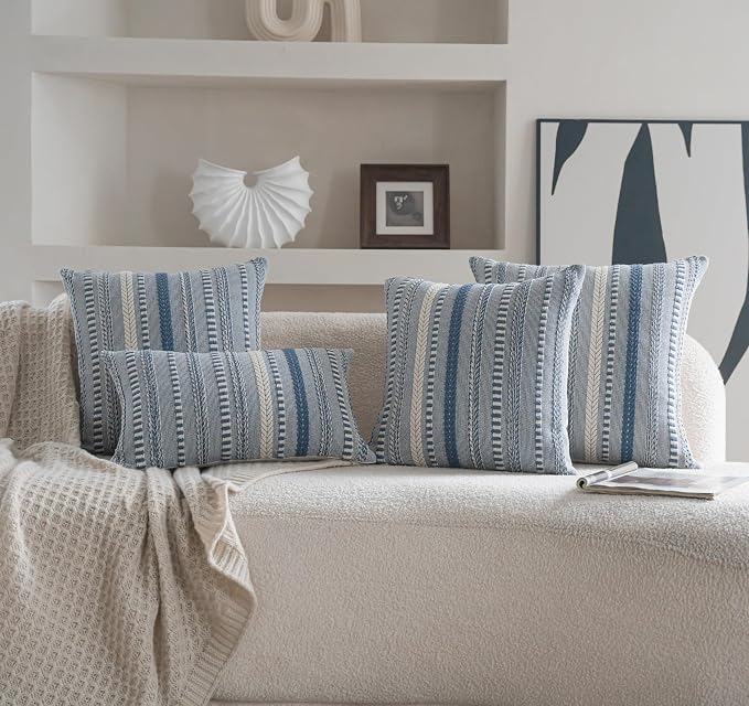 Cethom Boho Throw Pillow Covers 18x18 Inch Set of 2, Farmhouse Decorative Couch Pillow Cases, Blue Accent Pillows of Bed, Sofa Bedroom Living Room Home Decor Cushion Cover
