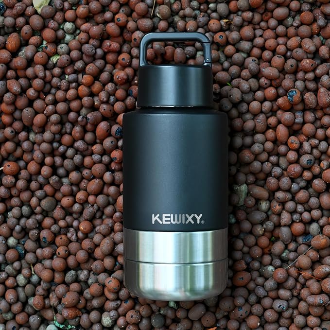 KEWIXY Insulated Dog Travel Water Bottle with Detachable Bowls, 3 in 1 Portable Dog Water Bottle Dispenser, Dog Accessories for Walking, Hiking, Camping, Outdoor (Black, 32 Oz)