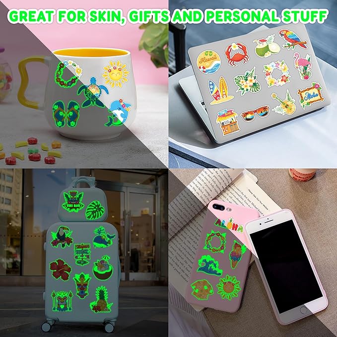 96 PCS Hawaiian Luau Pre-Cut Luminous Glow in the dark Temporary Tattoos for Kids | Super Cute Themed Birthday Party Favors, Supplies, Decorations, Summer Fake Tattoo Stickers Gifts for Boys Girls