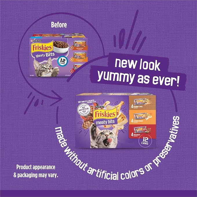 Friskies Purina Gravy Wet Cat Food Variety Pack, Meaty Bits - 5.5 oz. Cans (Packs of 48)