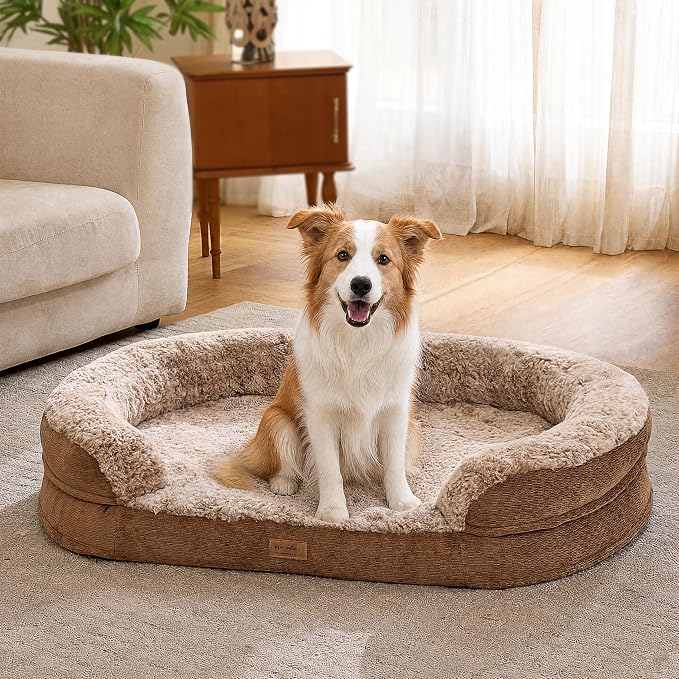 FUKUMARU Large Thickened Dog Couch Bed, Orthopedic, Waterproof & Washable | Heavy Duty Dog Sofa with 4" Extra-Thick Egg-Crate Foam, Relieves Joint Pressure, Fully Removable, Fits Medium to Large Dogs