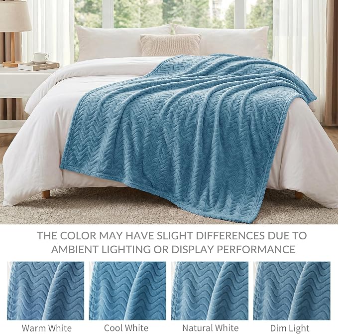 Exclusivo Mezcla Soft Fleece Throw Blanket for Couch, Cozy Lightweight Blankets with Decorative Wave Textured Suitable for All Season Use, Slate Blue, 50x70 Inches | 50"x70" Soft Breathable Lightweight Flannel Throws for Summer, Plush Cozy Jacquard Wav...