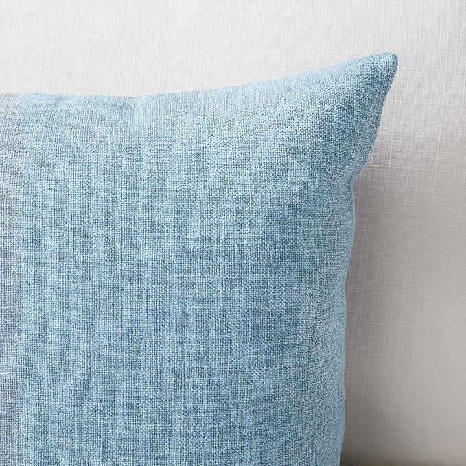 Meekio Set of 2 Light Blue Throw Pillow Covers 16x16, Coastal Linen Blend Decorative Pillow Covers for Couch Sofa Bed, Beach House Home Decor