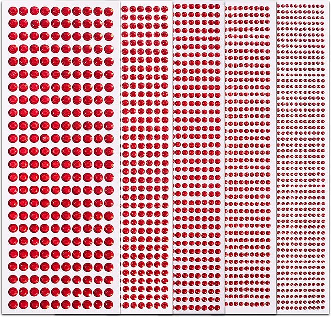 3555pcs Self Adhesive Face Gems for Makeup, Festival Jewels, Hair Gems, Rhinestone Stickers for Face, Eye, Makeup, Nail, Body, Crafts 5sheets (red-3/4/5/6/8mm)