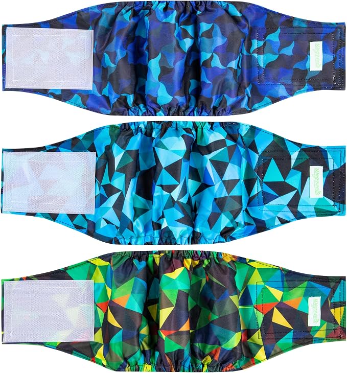 wegreeco Washable Male Dog Belly Band (Stylish Pattern)- Pack of 3 - Male Dog Belly Wrap, Dog Diapers Male (Abstract Geometrical Blue, X-Large)