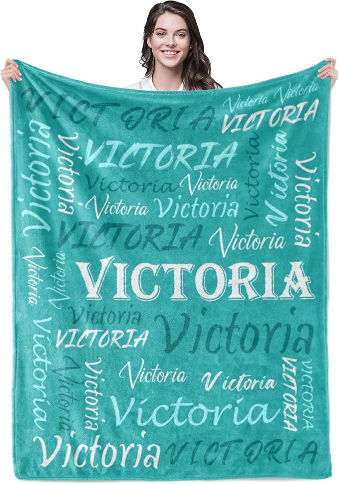 Personalized Cyan Theme Light Soft Flannel Fleece Throw Blanket with Name for Men, Women, Boys, Girls, Kids - Customized Gift for Birthday, Christmas, Valentines Day