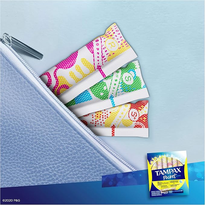 Tampax Pocket Pearl Tampons Regular Absorbency with LeakGuard Braid, Unscented, 16 Count (Pack of 2)