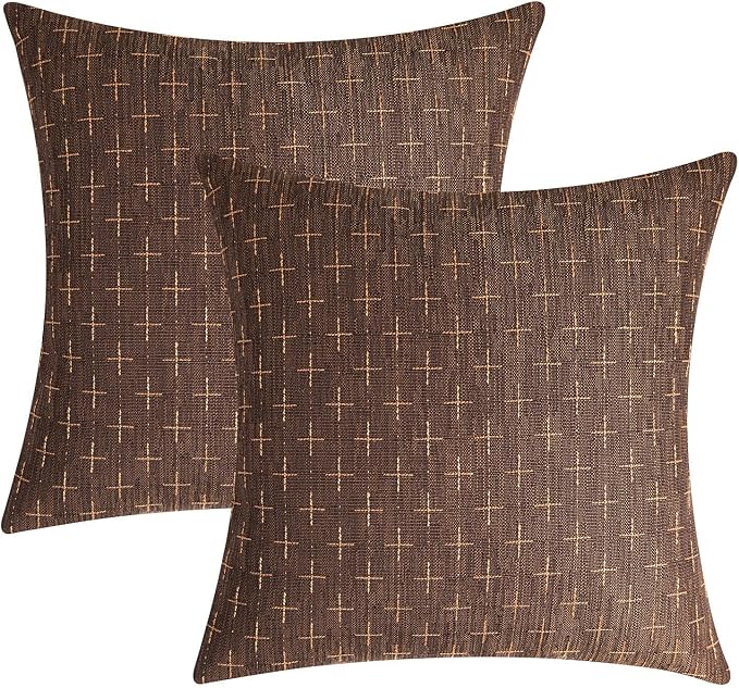 MIULEE Pack of 2 Decorative Vintage Burlap Linen Brown Throw Pillow Covers Modern Farmhouse Pillowcase Rustic Woven Textured Cushion Cover for Sofa Couch Bed 20x20 Inch Dark Coffee