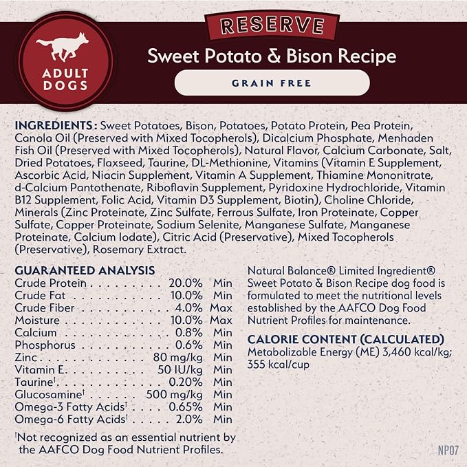 Natural Balance Limited Ingredient Adult Dry Dog Food - Balanced Nutrition for Adult Dogs - Grain-Free, Soy-Free Recipe - Limited Ingredient Formula - 4 lb - Reserve Sweet Potato & Bison Recipe