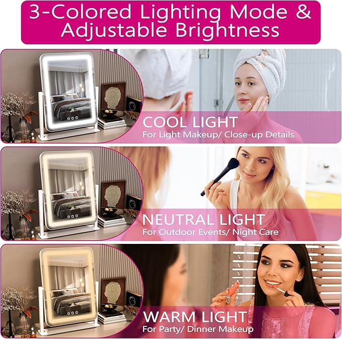 STAISE Hollywood Vanity Mirror with Lights, 17" L x 13" W LED Lighted Makeup Mirror, Dimmable & Three Color Lighting Modes, 10X Magnification Mirror, CRI>95% HD, 20W High Brightness (96 LED)