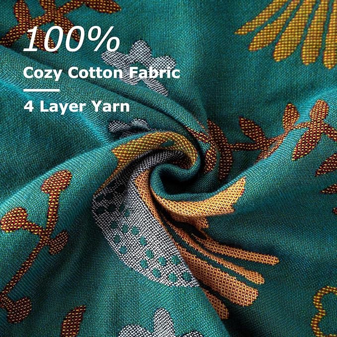 LUTBM Queen Throw Blanket for Bed, 100% Cotton Boho Soft Quilt Room Decor | Reversible Floral Bird Jacquard, 90"x90" All-Season Bedspread, For Chair Sofa Couch Bedroom, Lightweight Breathable Gauze