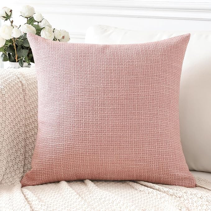 OTOSTAR Linen Throw Pillow Cover Set of 1 Decorative Square Pillowcases Cushion Covers 24x24 Inch for Home Decor Sofa Bedroom Car 60 x 60CM Pink