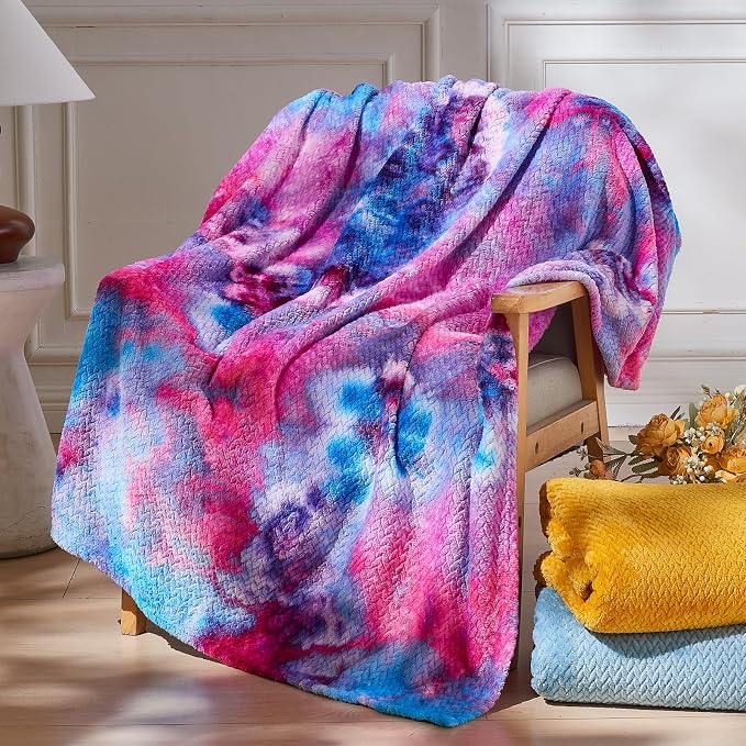 NEWCOSPLAY Fleece Leaves Pattern Throw Blanket, Purple Rainbow, 50"x60" | Super Soft Throw Blanket, Lightweight Cozy Bed Sofa Blanket, Premium Silky Flannel Fleece, Travel Blanket for All Season Use