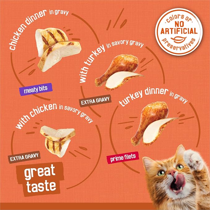 Purina Friskies TurChicken Cat Food Variety Pack, 48 Ct Cans | Turkey and chicken recipes with meaty bits, prime filets, and extra gravy for complete nutrition