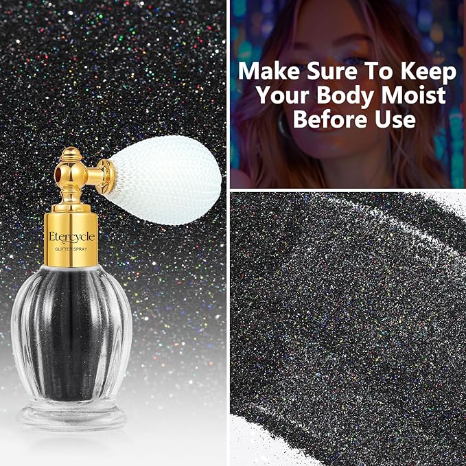 Etercycle Glitter Body Spray, Black Face Glitter for Women, Long-Lasting and Quick-Drying Shimmering Powder Extra Fine Glitter for Highlighter Makeup Festival Party Concert Rave Accessories