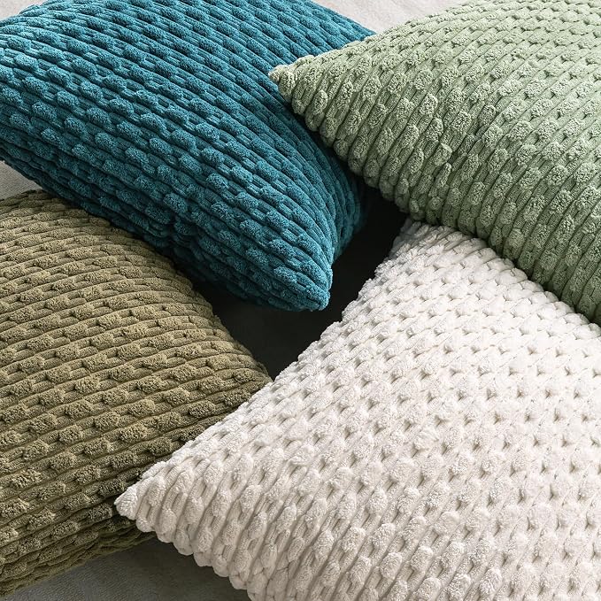 Set of 4 Teal Decorative Throw Pillow Covers 18x18 Inch Corduroy Pillow Covers for Bed Couch Sofa Living Room Soft Square Cushion Cases