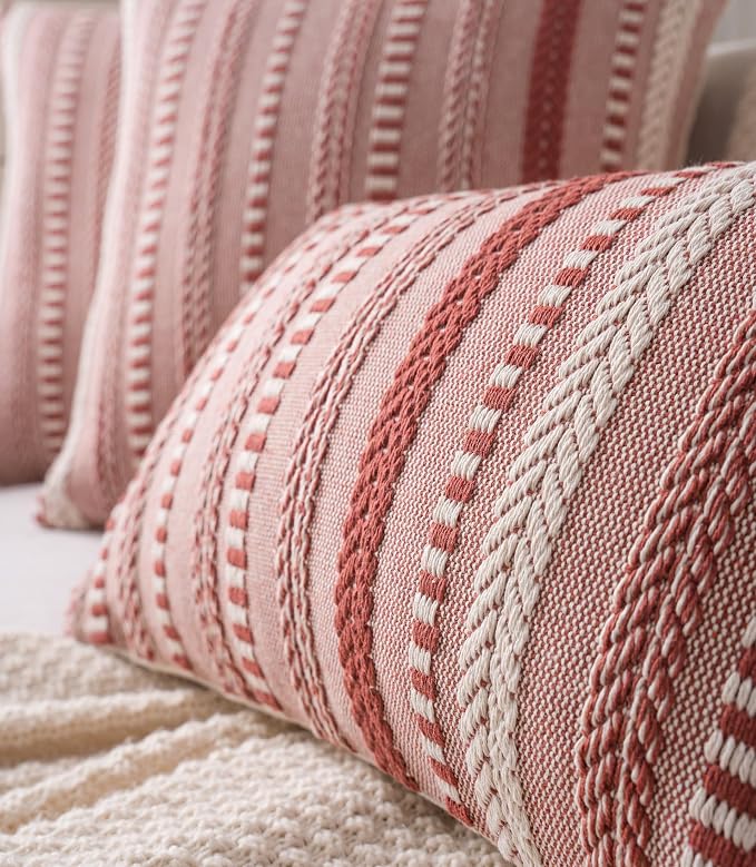 Cethom Boho Lumbar Pillow Covers 14x36 Long, Farmhouse Decorative Couch Pillow Cases, Rust Accent Pillows of Bed, Sofa Bedroom Living Room Home Decor Cushion Cover, Pack of 1