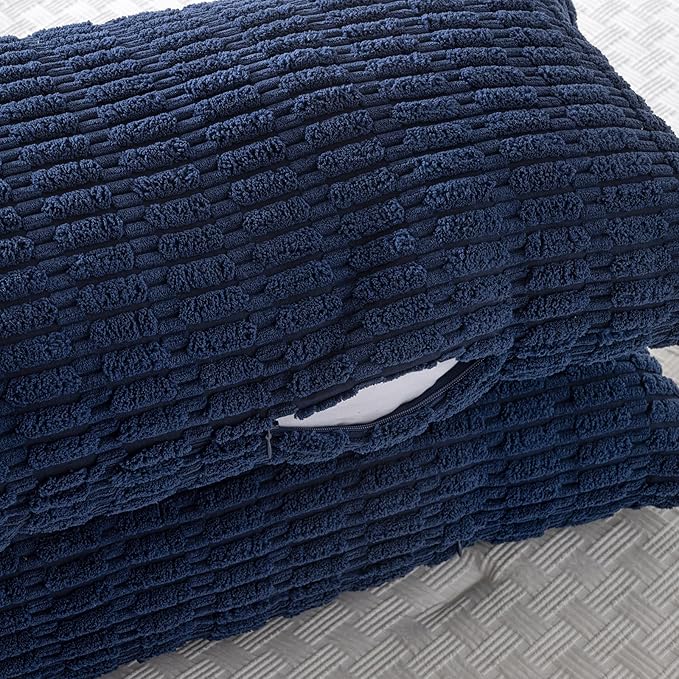 Fancy Homi Decorative Throw Pillow Covers for Bed Couch Bedroom Bench, Soft Corduroy Solid Pillow Case, Rustic Farmhouse Boho Room Decor,54" x 20" (Pack of 1),Navy Blue