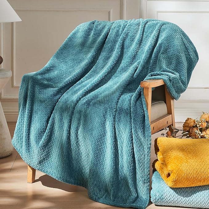 NEWCOSPLAY Fleece Leaves Pattern Twin Blanket, Dark Blue, 60"x80" | Super Soft Throw Blanket, Lightweight Cozy Bed Sofa Blanket, Premium Silky Flannel Fleece, Travel Blanket for All Season Use
