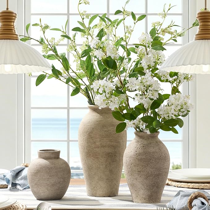 Vanselia Ceramic Flower Vase Home Decor - Large Farmhouse Table Vases Rustic Vintage Living Room Kitchen Bedroom Decorations for House Book Shelf Office Coffee Desk Dining Fireplace (9" Retro)