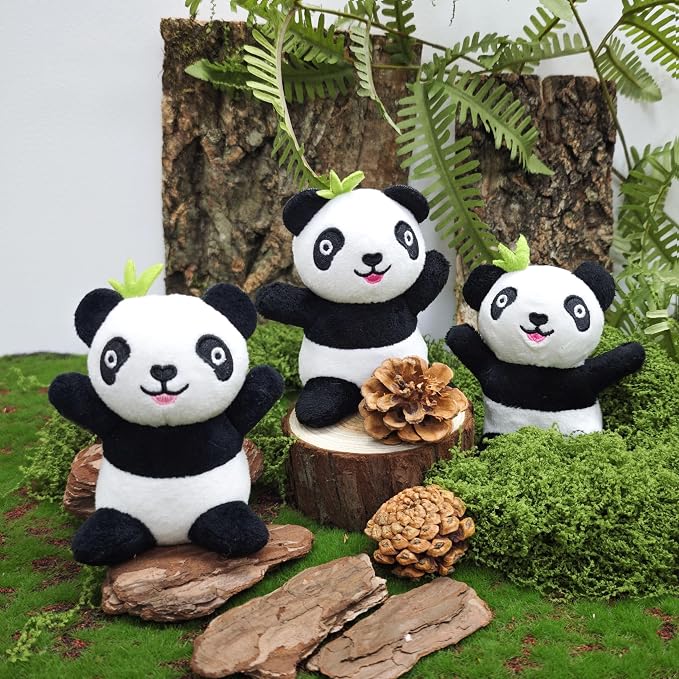 Dog Hide and Seek Toys Puppy Chew Squeaky Toys Plush Mushroom&Bamboo&Shell Hideout Stuffing with Squeakers Animals (3Pcs Squeaky Panda)
