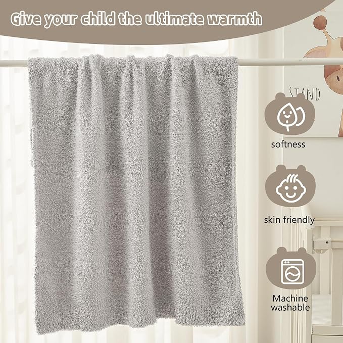 Kids Throw for Boys and Girls 30 x 40 inches, Soft Cozy Cute Swaddle Fleece Throw, Light Grey