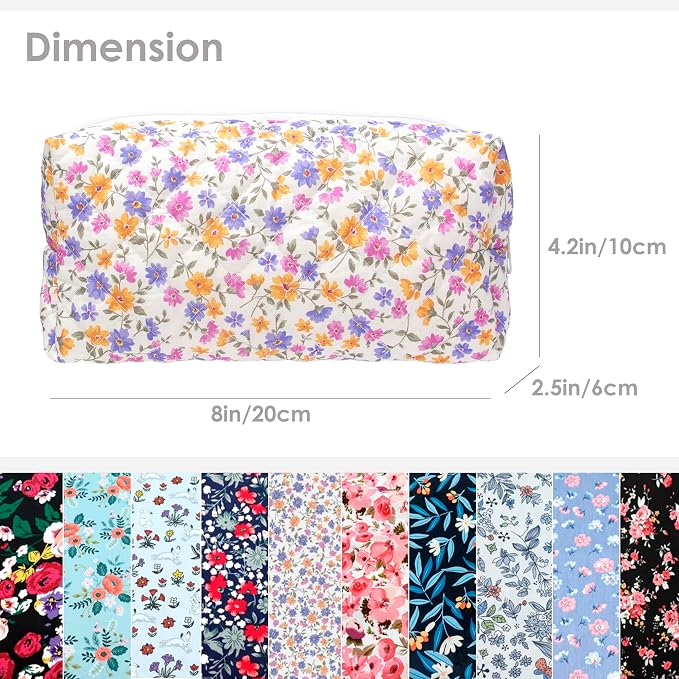 PAZIMIIK Small Quilted Makeup Bag,Zipper Cosmetic Pouch,Ditsy Floral,2 Pack | Lightweight Cosmetic Bag Organizer for Women,Purse Storage Holds Makeup,Toiletries,Skincare,Beauty Essentials,Travel Items