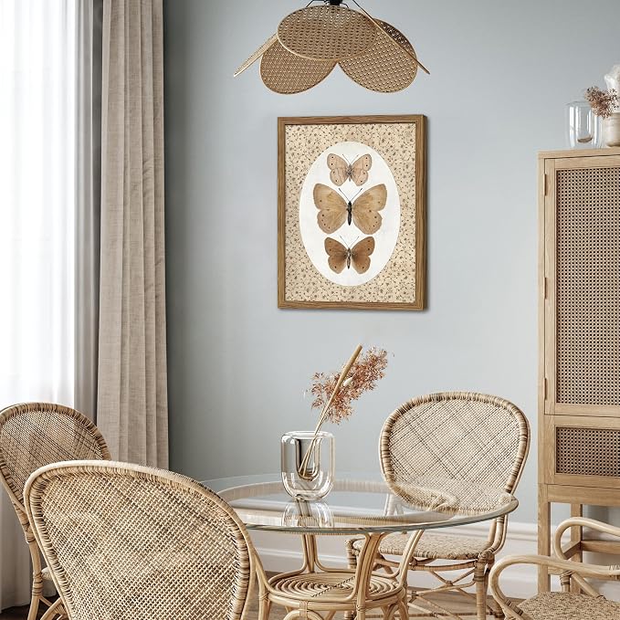 Framed Butterfly Canvas Wall Art, Vintage Butterfly Pictures Posters Wall Decor, Modern Farmhouse Decor, Rustic Retro Butterflies Paintings Prints for Bedroom Bathroom Shelf 12x16 inch