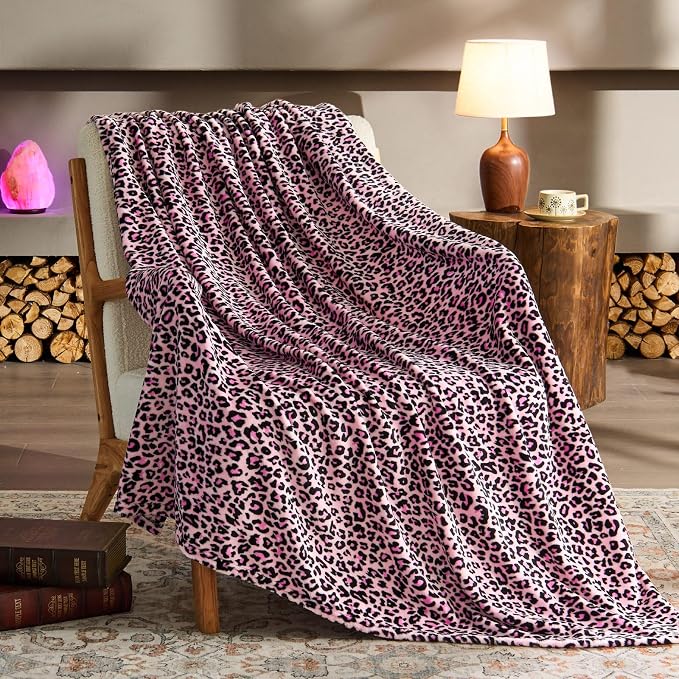 BEDELITE Fleece Blanket Soft Plush Throw for Couch Pink Leopard 50"x60" | Ultra Soft Fleece, Plush Microfiber, Lightweight Warmth, All Season Comfort, Leopard Decor, Machine Washable, Couch Sofa Bed