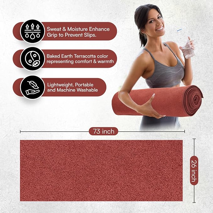 Yoga Mat Towel - Double Sided Microfiber Yoga Towel - Sweat Absorbent Non Slip Hot Yoga Towel - Lightweight, Quick Drying Pilates Towel - 73" x 26", Sedona