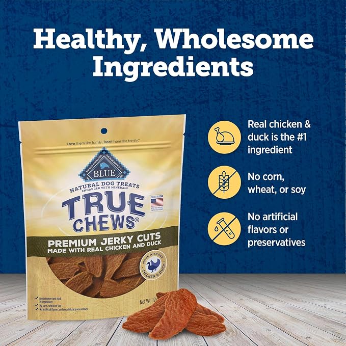Blue Buffalo True Chews Premium Jerky Cuts Dog Treats, Made in the USA with Natural Ingredients, Duck, 12-oz Bag (Pack of 6)