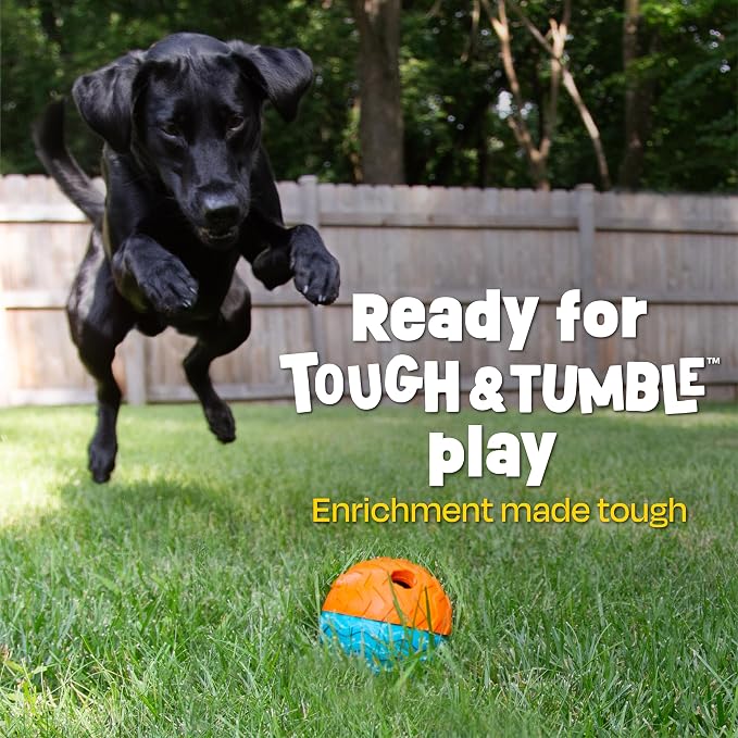 Brightkins Tough & Tumble 2 Piece Treat Dispenser: Small Textured Ball - Interactive Dog Toys, Enrichment Toys for Dogs, Dog Treat Dispensing Ball, Brain Training for Dogs, Puppy Slow Feeder, Pet Toy
