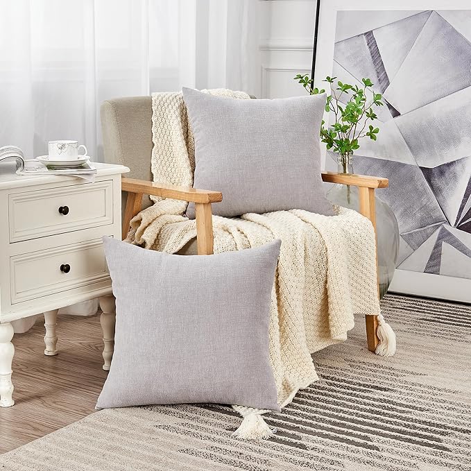 GAWAMAY Decorative Square 16x16 Inch Throw Pillow Covers Set of 2, Super Soft Chenille Pillows Farmhouse Fall Pillowcase for Living Room Bedroom Sofa Couch Cushion Cover Light Grey 40x40cm