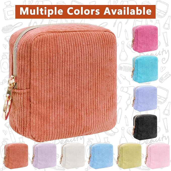 Period Bag for Girls, Corduroy Sanitary Napkin Storage Bag, Period Pouch & Tampon Holder, Feminine Care Organizer（Orange）