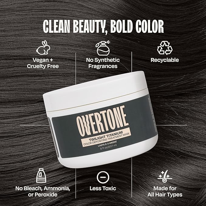 Overtone Semi Permanent Hair Color Conditioner, Twilight Titanium, 8 oz, Nourishing, Damage-Free, Color Depositing Mask for All Hair Types with Shea Butter & Coconut Oil, Vegan & Cruelty-Free