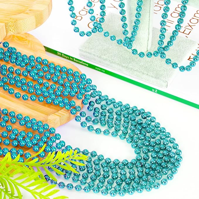 30PCS Mardi Gras Beads, Metallic Teal Blue Bead Necklace, 33" Mardi Gras Necklace Party Favors Stuff, Festival Parade Throw Accessories for Gender Reveal Wedding Birthday Party Supplies Decor