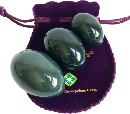Natural Nephrite Jade 3-Piece Predrilled Egg Set – Large, Medium & Small with Instructions and 55 Yards of String, by Polar Jade